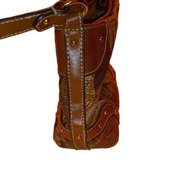 Etienne Aigner Vintage Tan and Golden Bronze Leafy Hobo Shoulder Purse - Picture 2 of 7